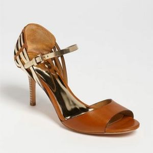 Coach Kayson tan and gold strap sandals heels 9.5